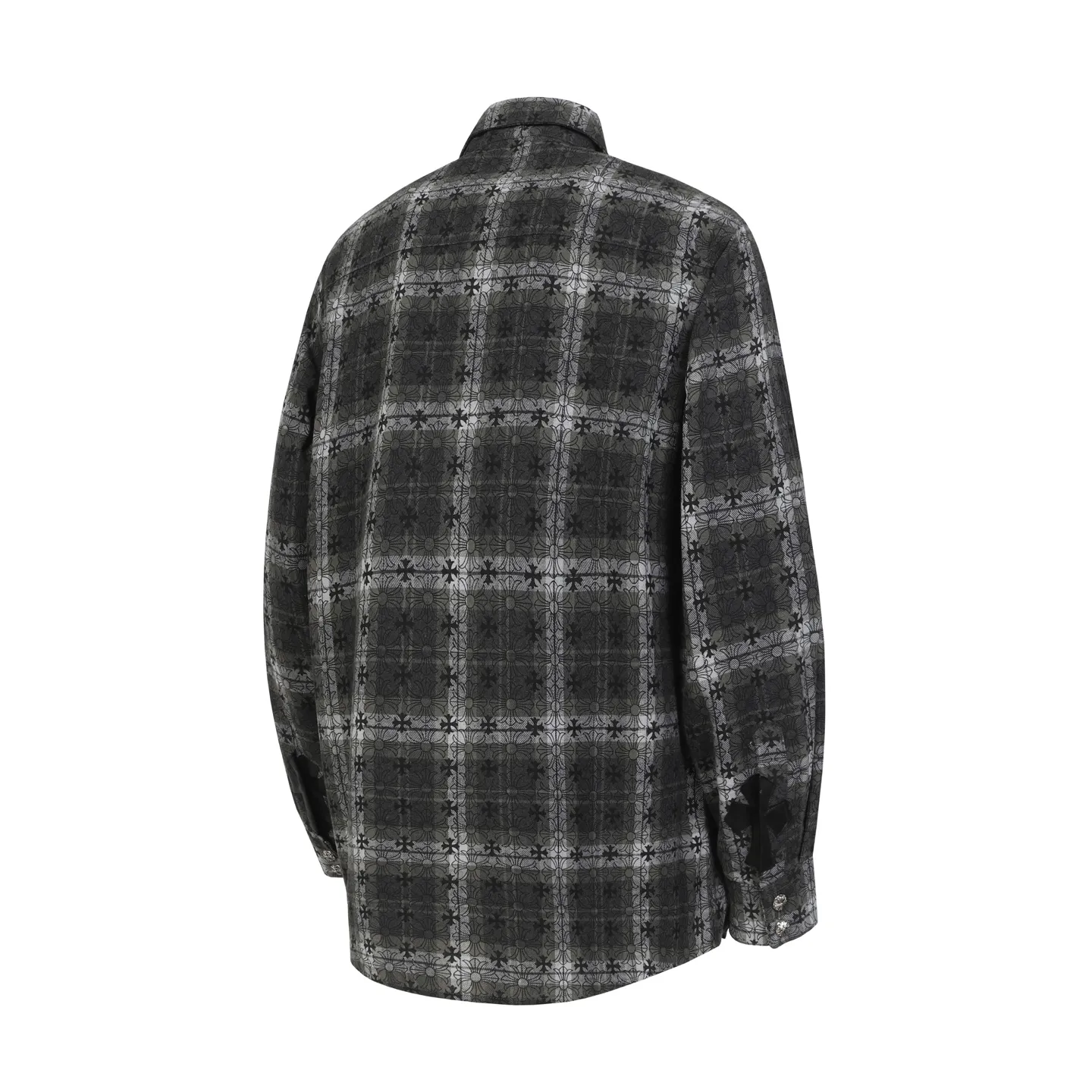 P260 Cross-border model, please do not place an order if you are pursuing quality - Chrome Hearts/Chrome Hearts dark pattern plaid shirt long-sleeved Polo - High weight, high density and high quality. The wool is soft, delicate and skin-friendly. Soft and silky to the touch. Excellent warmth and skin-friendly properties. - Customized weaving and dyeing. No color difference. No matter the fabric or workmanship details, it is better than the ordinary version on the market. - Hardware and zipper accessories are all customized. Full of details -Colour: black -Size: S M L XL
